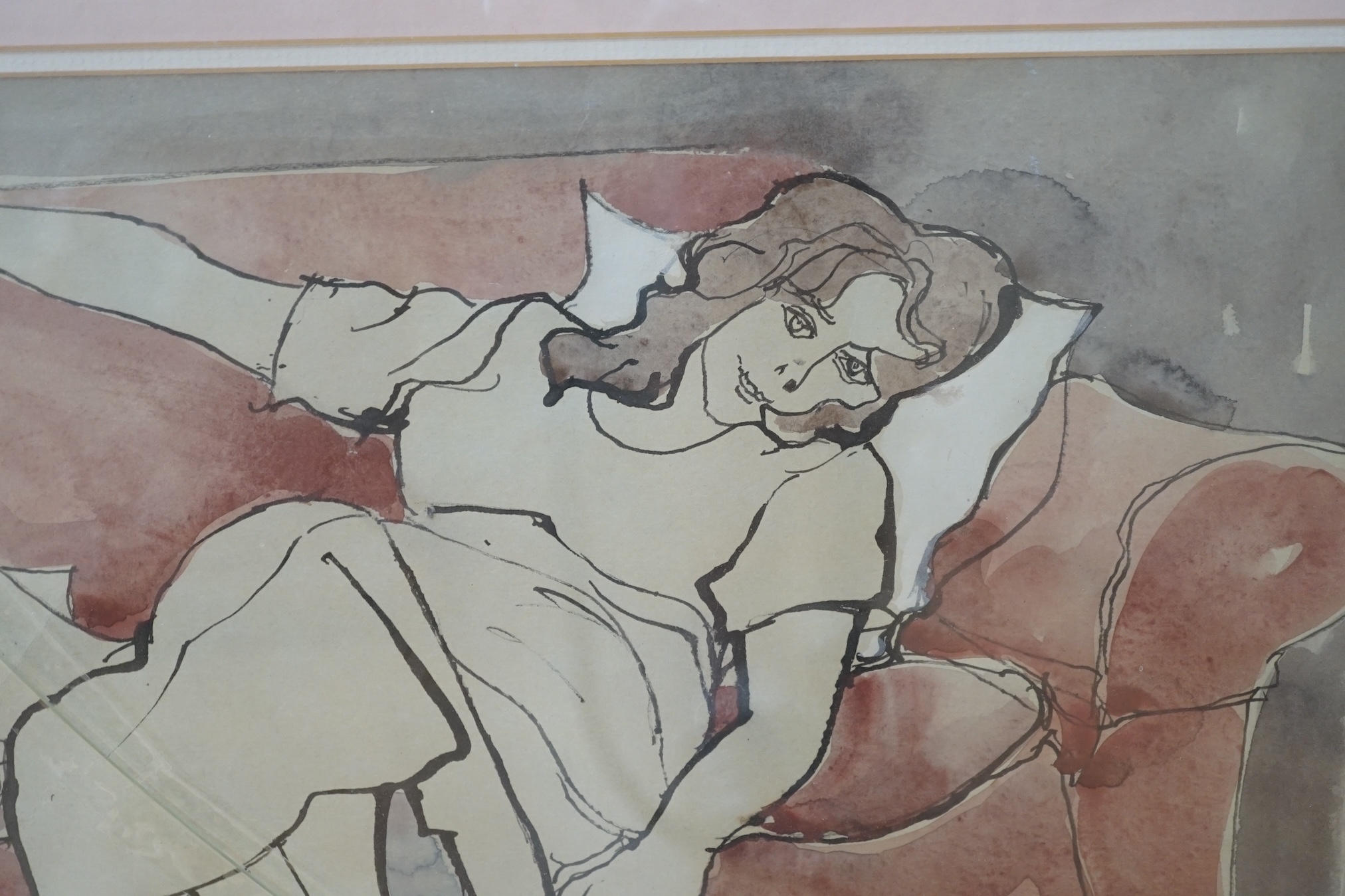 From the Studio of Fred Cuming. Terence Pilcher (20th. C), watercolour, Portrait of Mary Pilcher, unsigned, inscribed verso, 32 x 37cm. Condition - fair, glass cracked